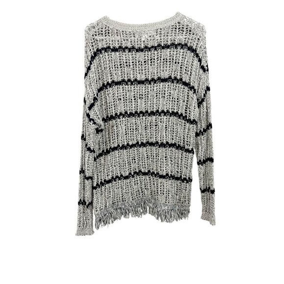 Velvet Graham & Spencer White & Black Open Knit Fringe Pullover Sweater SMALL - Picture 2 of 7